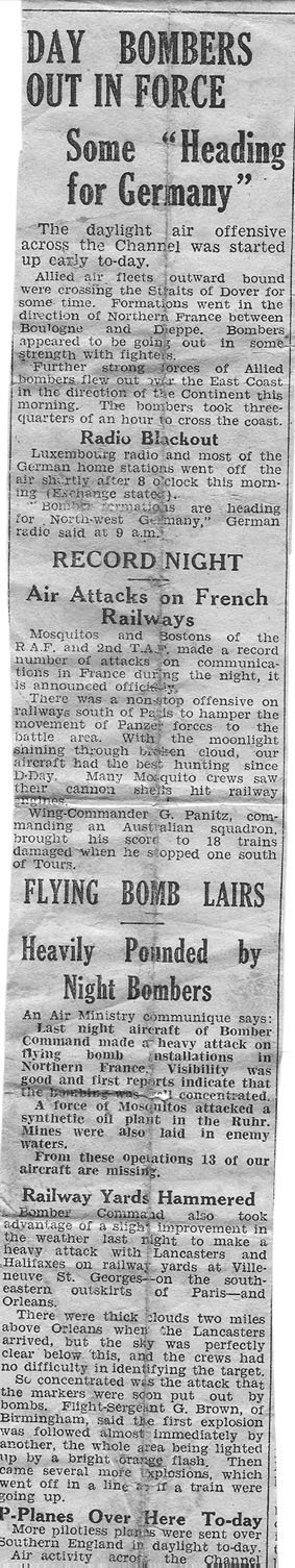 Clipping from the Yorkshire Post from the day after the raid (kept by Ronald Houseman's sister Dorothy)