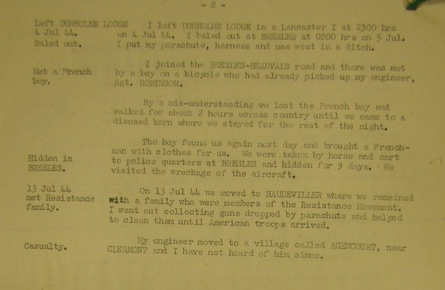 F/Sgt J E Wainwright's IS9 Report from the National Archives