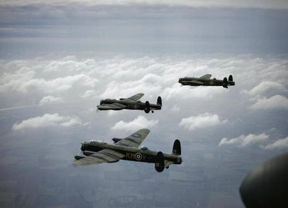 44 (Rhodesia) Squadron Lancasters in flight (from the National Archives)
