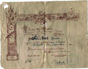 Ginette's certificate of membership of the French Resistance
