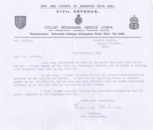 Civil Defence Letter 2nd December 1944