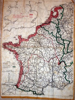 A RAF silk "evaders" map given to the Pelletier family by my father as a souvenir of his stay with them