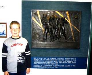 Jack's grandson, James Wainwright, who's school project work started it all stood by the plaque at the RAF Museum, Hendon, commemorating the work of the French Resistance in saving so many Bomber Command Aircrew