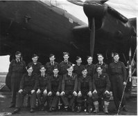 A photo from Bob's collection originally thought to be the ground crew of KM-T and another Aircrew. This crew has been identified as that of P/O Kenneth Gowing, who were shot down in Lancaster LM631 (KM-W) on the next raid of St Leu d'Esserent on 7th July 1944 and crashed at Lucy (near Neuchâtel-en-Bray), wth the loss of the pilot and Flight Engineer. The rest evaded capture.