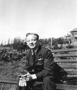 Flight Sergeant Bill Young, pictured at RAF Dunholme Lodge in 1944. Bill was promoted to Pilot Officer in May 1944 - Note the difference from the carefree young man that signed up in 1941 at the top of the page